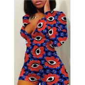 lovely Casual Eye Print Purple One-piece Romper