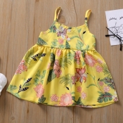 lovely Bohemian Plants Print Yellow Girl Knee Leng