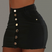 lovely Casual Buttons Design Black Denim Skirt
