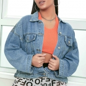lovely Stylish Buttons Design Blue Denim Jacket