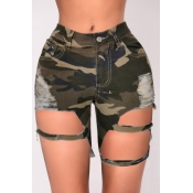 lovely Casual Camo Print Hollow-out Army Green Den