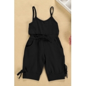 lovely Leisure Lace-up Black Girl One-piece Jumpsu