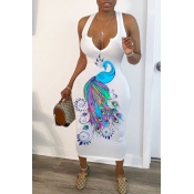 LW Leisure Print Whtie Mid Calf Dress
