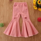 lovely Trendy Broken Holes Flared Pink Girl Jeans