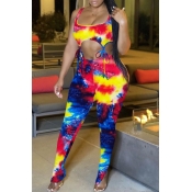 lovely Sportswear U Neck Tie Dye Blue Two Piece Pa