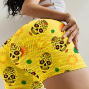 lovely Casual Print Yellow Plus Size Shorts