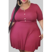 lovely Casual Fold Design Wine Red Mini Plus Size 