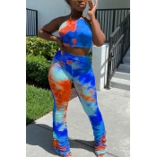 lovely Stylish Tie Dye Backless Blue Two Piece Pan