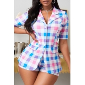 lovely Trendy Grid Print Multicolor Two Piece Shor