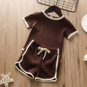 lovely Sportswear O Neck Patchwork Brown Girl Two-