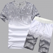 Lovely Men Casual Gradual Change Print Grey Two-pi