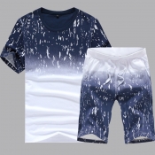 Lovely Men Casual Gradual Change Print Deep Blue T
