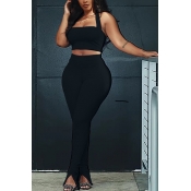 LW Stylish Skinny Black Two Piece Pants Set