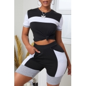 lovely Leisure Patchwork Black Two Piece Shorts Se