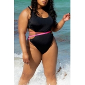 Lovely Plus Size Bandage Design Black One-piece Sw