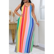 lovely Casual Striped Multicolor Maxi Plus Size Dr