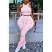 Lovely Stylish Fold Design Pink Plus Size Two-piec