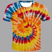 lovely Street O Neck Tie-dye Orange T-shirt