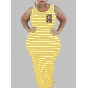 lovely Casual Striped Yellow Maxi Plus Size Dress