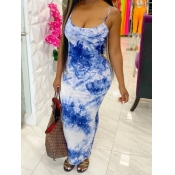 lovely Trendy Tie-dye Baby Blue Ankle Length Dress