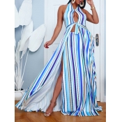 Lovely Trendy Striped Print Hollow-out Multicolor 