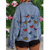 lovely Casual Turndown Collar Butterfly Embroidere