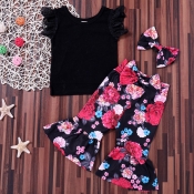 lovely Trendy Floral Print Black Girl Two-piece Pa