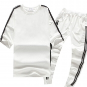 Lovely Sportswear Patchwork White Two-piece Pants 
