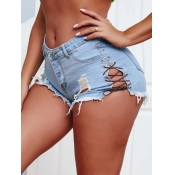Lovely Street Bandage Design Baby Blue Denim Short