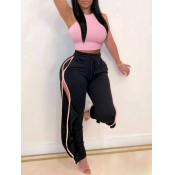 LW  Sportswear Patchwork Hollow-out Pink Two Piece