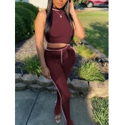 lovely Sportswear Patchwork Wine Red Two Piece Pan