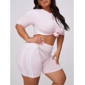 lovely Sportswear Patchwork Pink Plus Size Two-pie