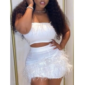 Lovely Sexy Patchwork White Two-piece Skirt Set