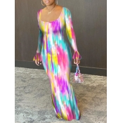 lovely Stylish U Neck Tie-dye Purple Maxi Dress