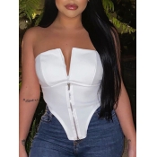 lovely Street Zipper Design White Camisole