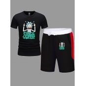 Lovely Men Casual Print Black Tow-piece Shorts Set