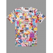Men Lovely Casual O Neck Cartoon Print Multicolor 