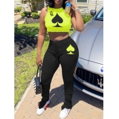 lovely Leisure Print Yellow Two Piece Pants Set