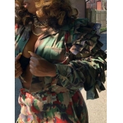 Lovely Street Layered Cascading Ruffle Camo Print 