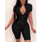 LW Plus Size Sportswear Zipper Design Black One-pi