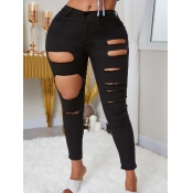 LW Stylish Hollow-out Black Jeans