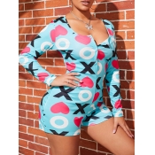 Lovely Casual Letter Print Baby Blue One-piece Rom