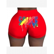 lovely Sportswear Letter Print Red Shorts