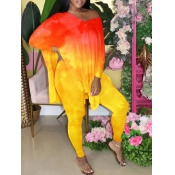 LW Plus Size Street V Neck Tie-dye Side Slit Yello