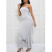 lovely Trendy Spaghetti Strap Loose Grey One-piece
