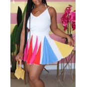 lovely Casual Rainbow Patchwork White Two Piece Sk