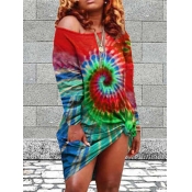 Lovely Street O Neck Tie-dye Red Knee Length Dress