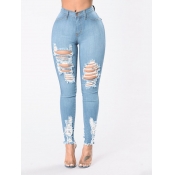 LW Chic Hollow-out Baby Blue Jeans