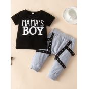 lovely Casual O Neck Letter Print Black Boy Two-pi