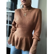 Lovely Sweater Flounce Design Brown Sweater